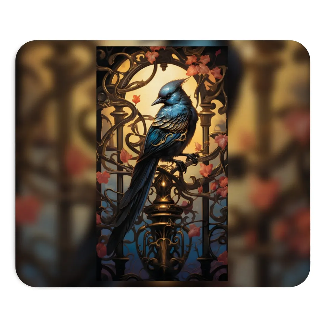 Songbird Guardian: Intense Portrait Digital Art - Mouse Pad