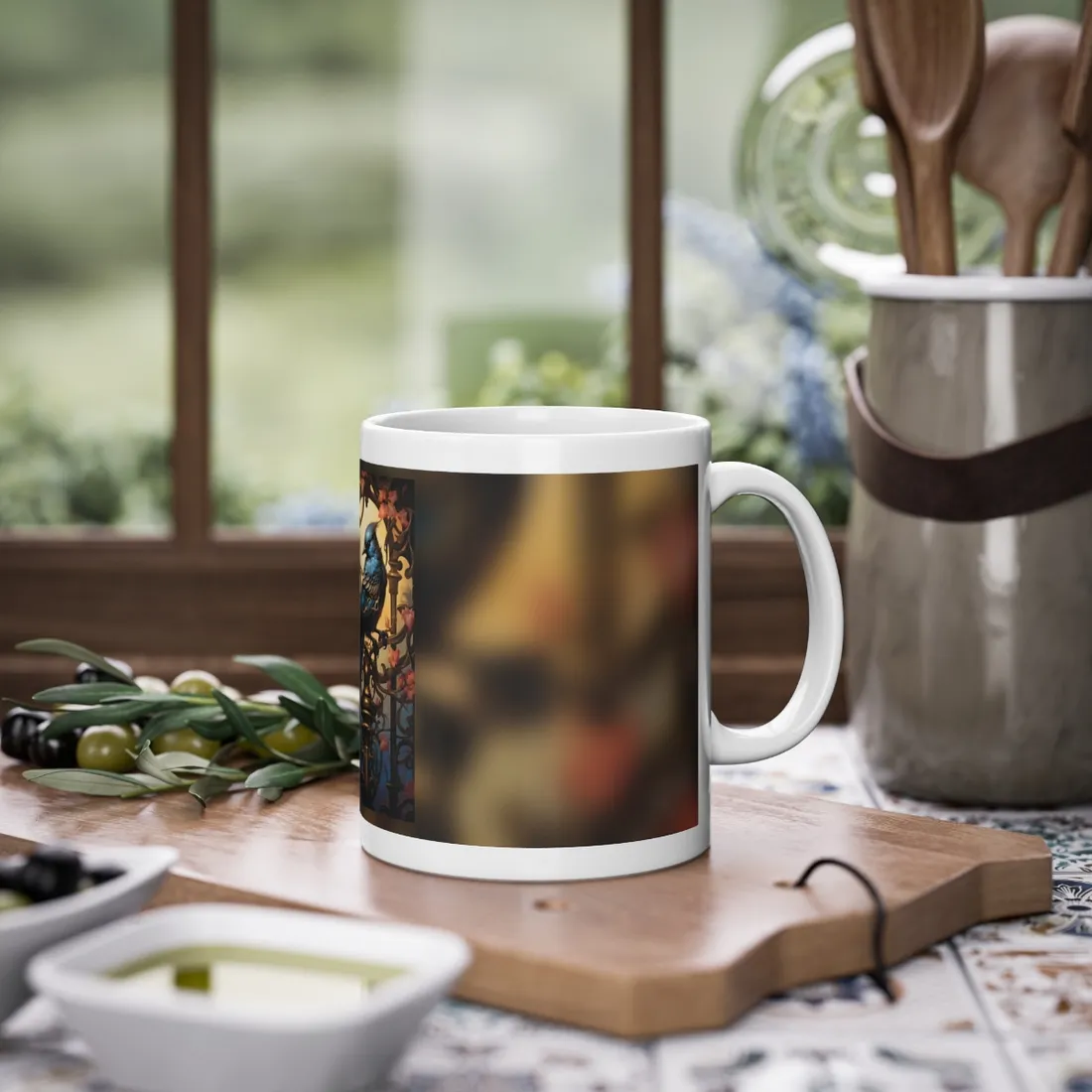 Songbird Guardian: Intense Portrait Digital Art - Mug