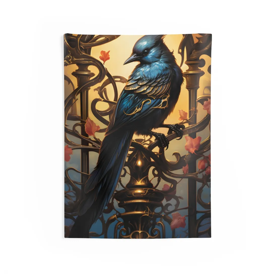 Songbird Guardian: Intense Portrait Digital Art - Wall Tapestry
