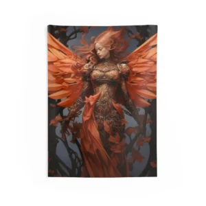 Winged Woman in Autumn Leaves Wall Tapestry