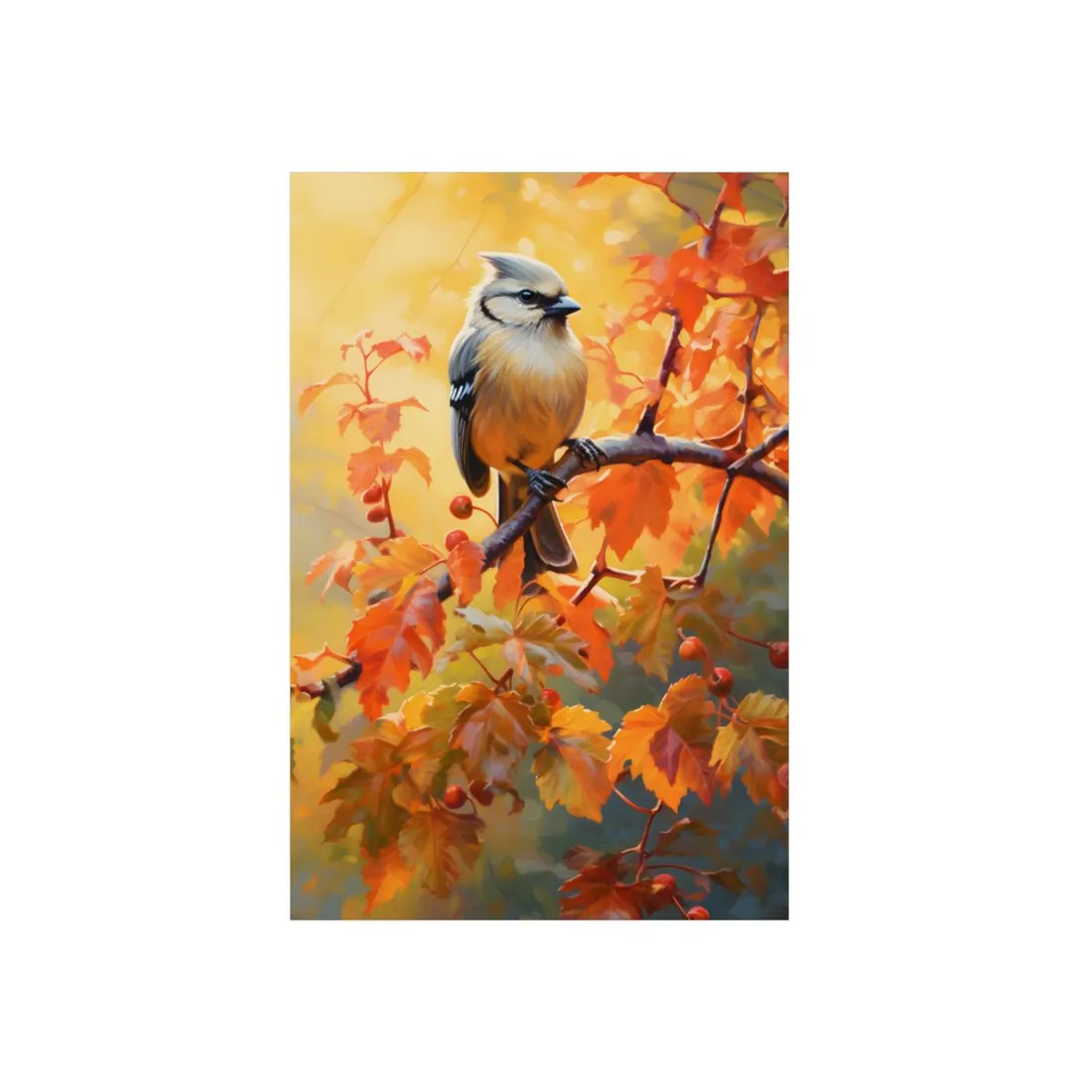 Songbird in Autumn Colors: Oil Painting - Metal Poster