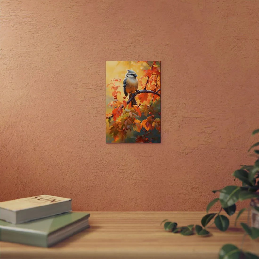 Songbird in Autumn Colors: Oil Painting - Metal Poster