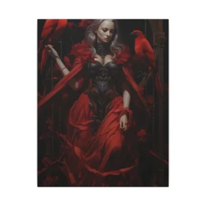 Crimson Muse with Parrots Canvas Print