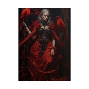 Crimson Muse with Parrots Poster