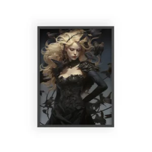 Woman Surrounded by Crows Framed Poster