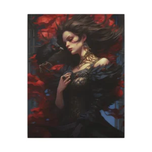 Raven and the Crimson Muse Canvas Print