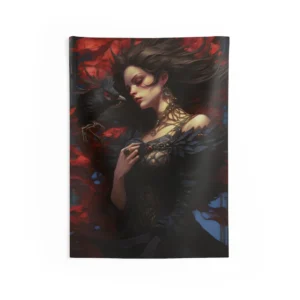 Raven and the Crimson Muse Wall Tapestry