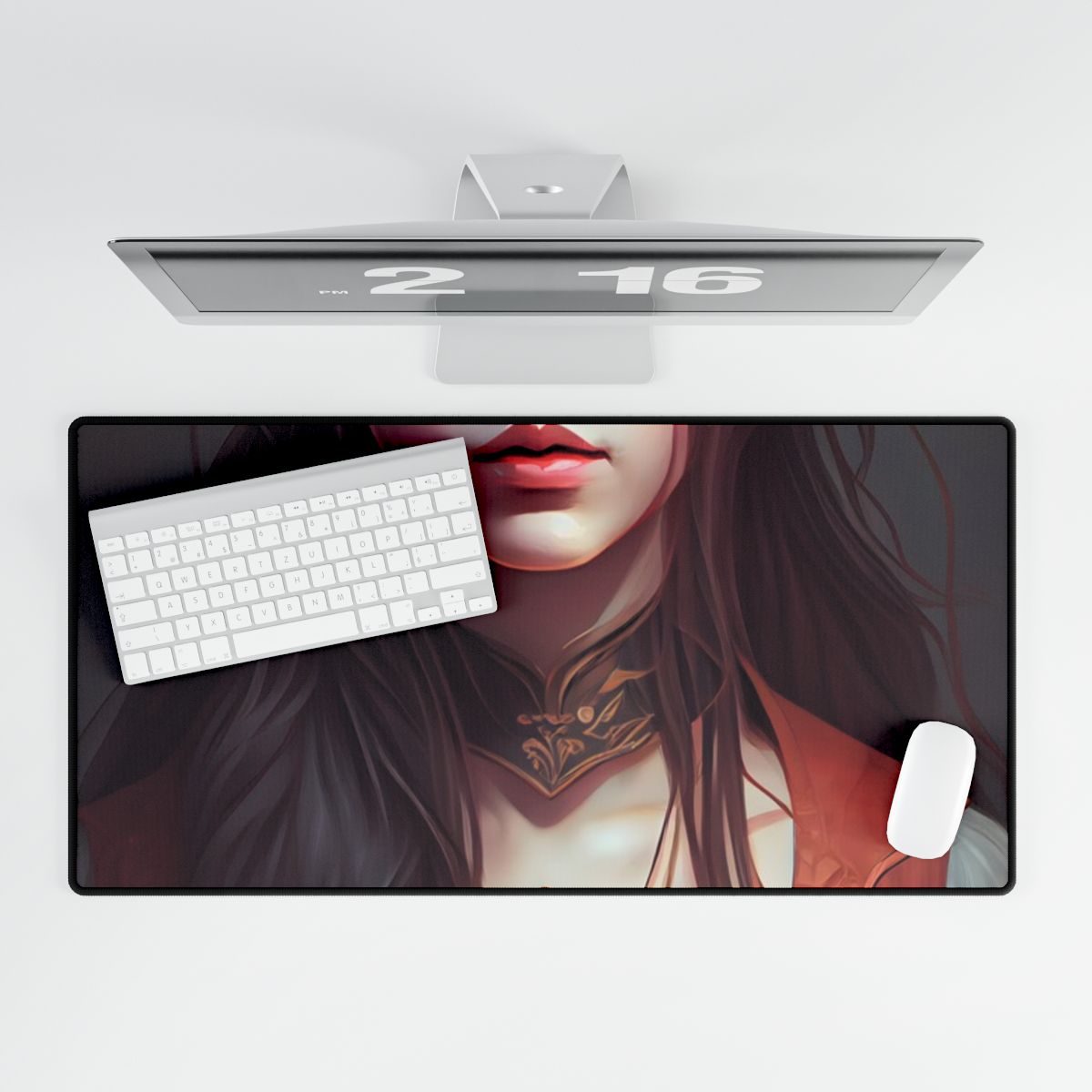 Sophisticated Female Portrait: Brown Hair Artwork in Focus - Desk Mat