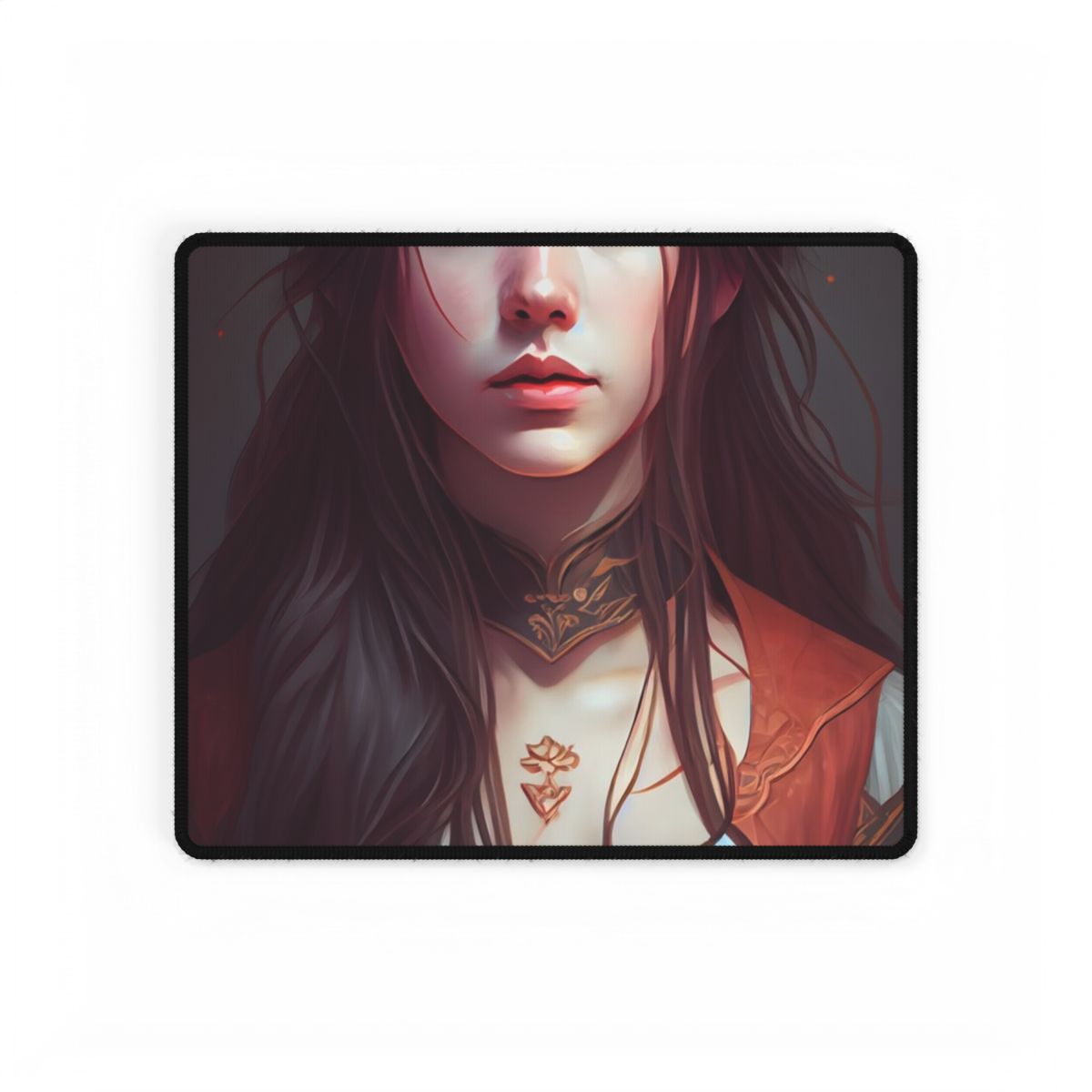 Sophisticated Female Portrait: Brown Hair Artwork in Focus - Desk Mat