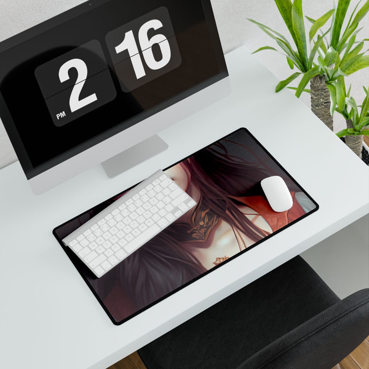 Sophisticated Female Portrait: Brown Hair Artwork in Focus - Desk Mat