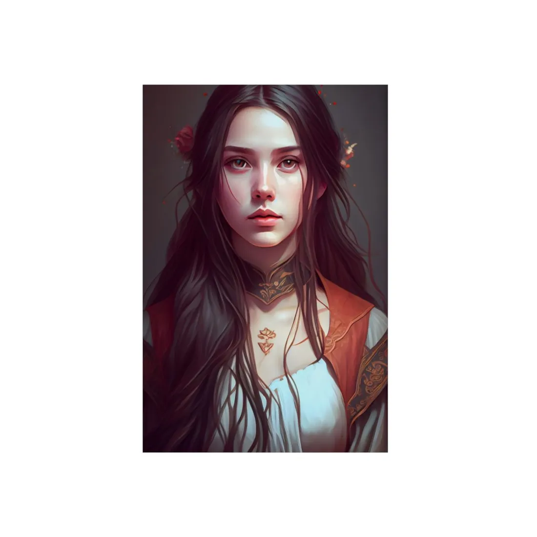 Sophisticated Female Portrait: Brown Hair Artwork in Focus - Metal Poster