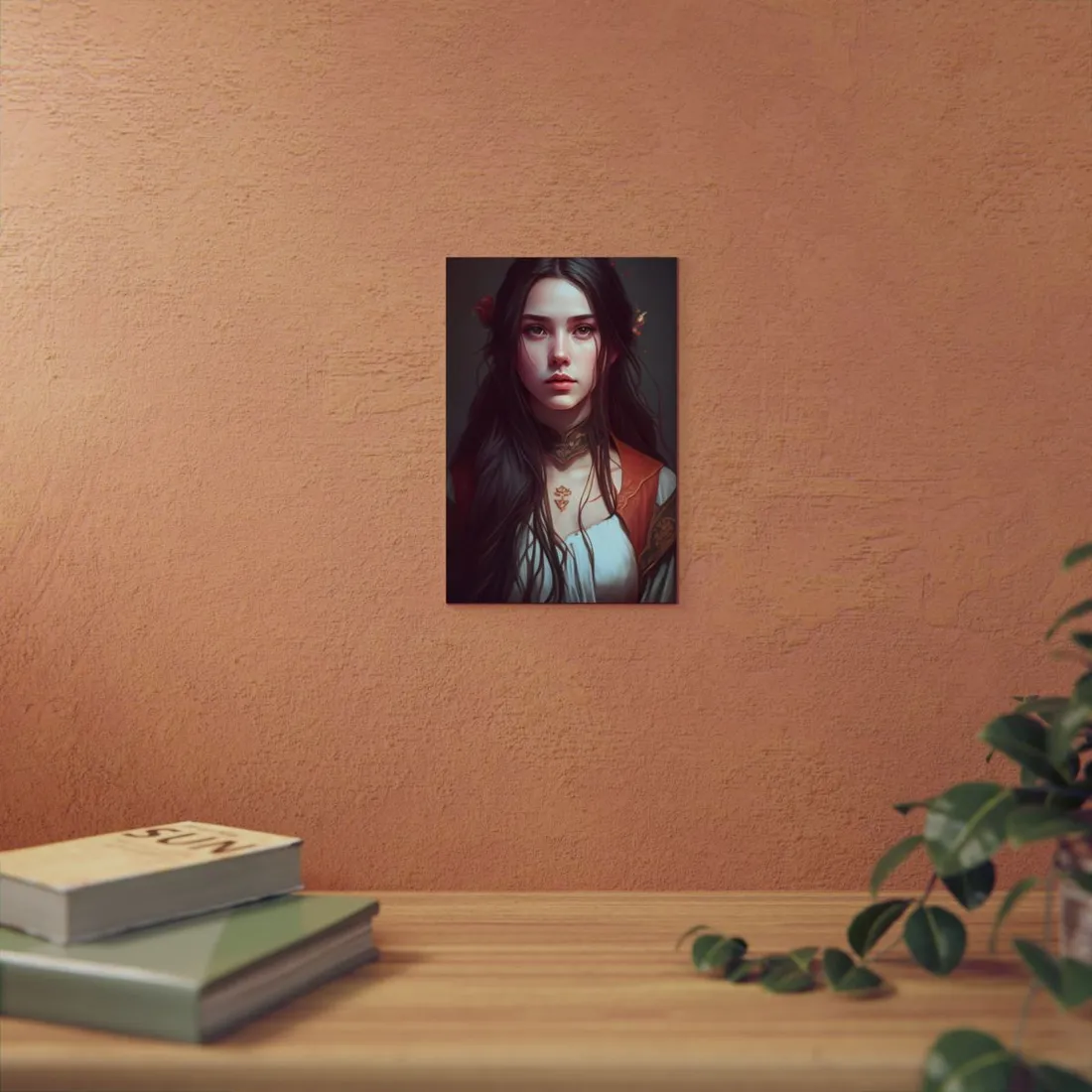 Sophisticated Female Portrait: Brown Hair Artwork in Focus - Metal Poster