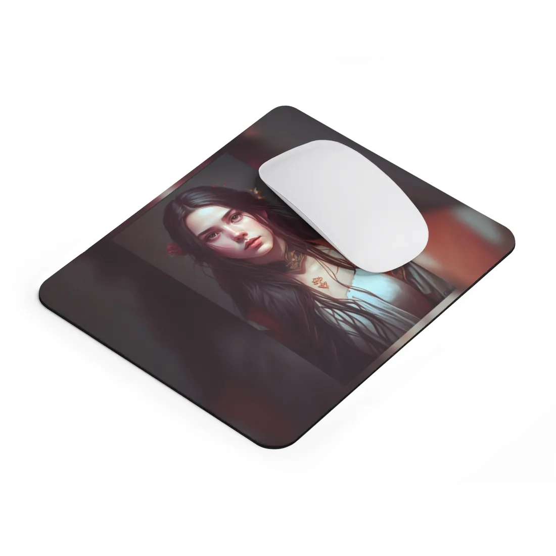 Sophisticated Female Portrait: Brown Hair Artwork in Focus - Mouse Pad
