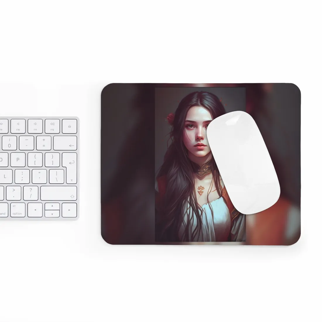 Sophisticated Female Portrait: Brown Hair Artwork in Focus - Mouse Pad
