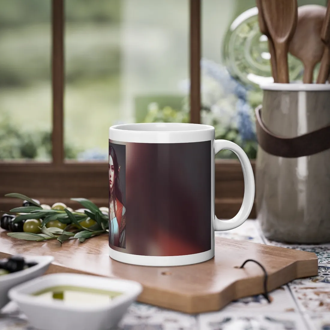 Sophisticated Female Portrait: Brown Hair Artwork in Focus - Mug