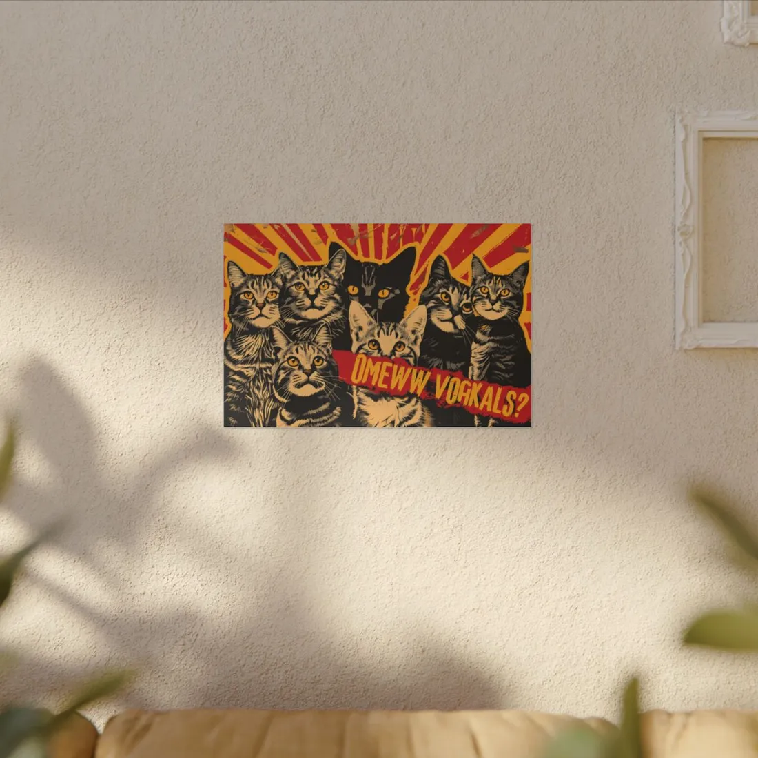 Soviet-Style Cats: Red Background Art Piece - Canvas