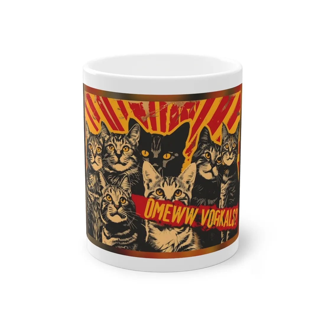 Soviet-Style Cats: Red Background Art Piece - Mug