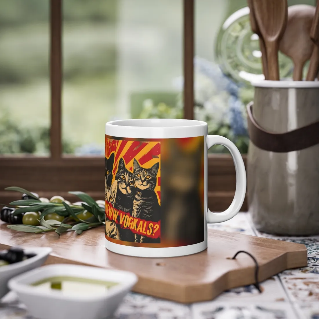 Soviet-Style Cats: Red Background Art Piece - Mug