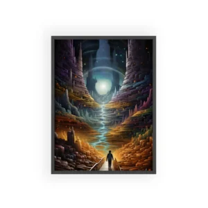 Child Walking Toward Glowing City Framed Poster