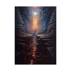 Figure Standing in Glowing Canyon Poster
