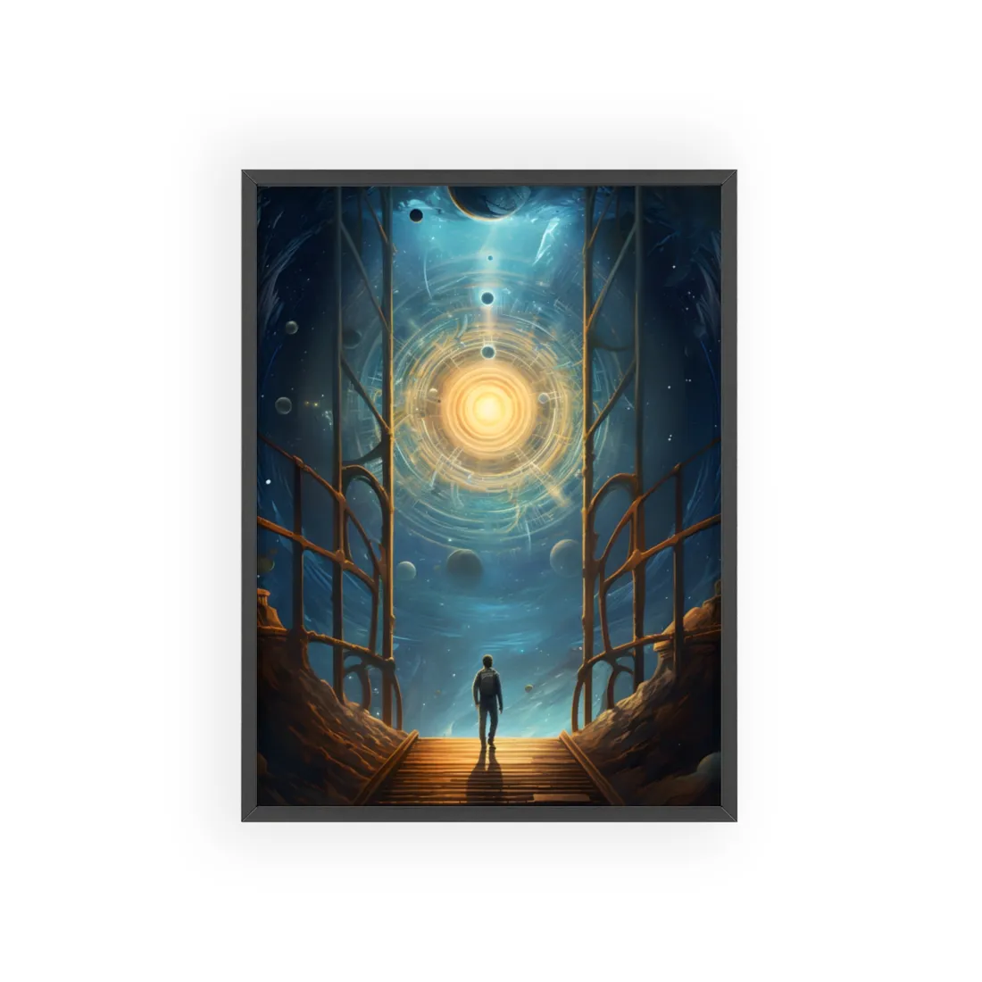 Space Explorer's Journey: Sleek Spacecraft in Stellar Odyssey - Framed Poster