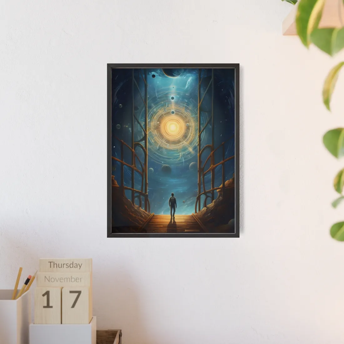 Space Explorer's Journey: Sleek Spacecraft in Stellar Odyssey - Framed Poster
