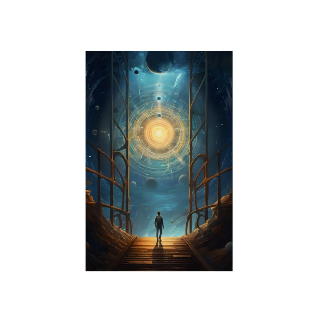 Space Explorer's Journey: Sleek Spacecraft in Stellar Odyssey - Metal Poster