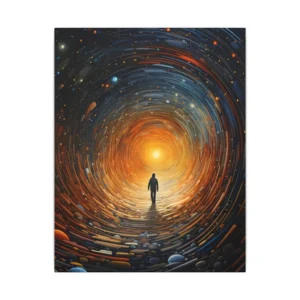Figure Walking Toward Glowing Vortex Canvas Print