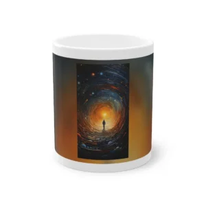 Figure Walking Toward Glowing Vortex Mug