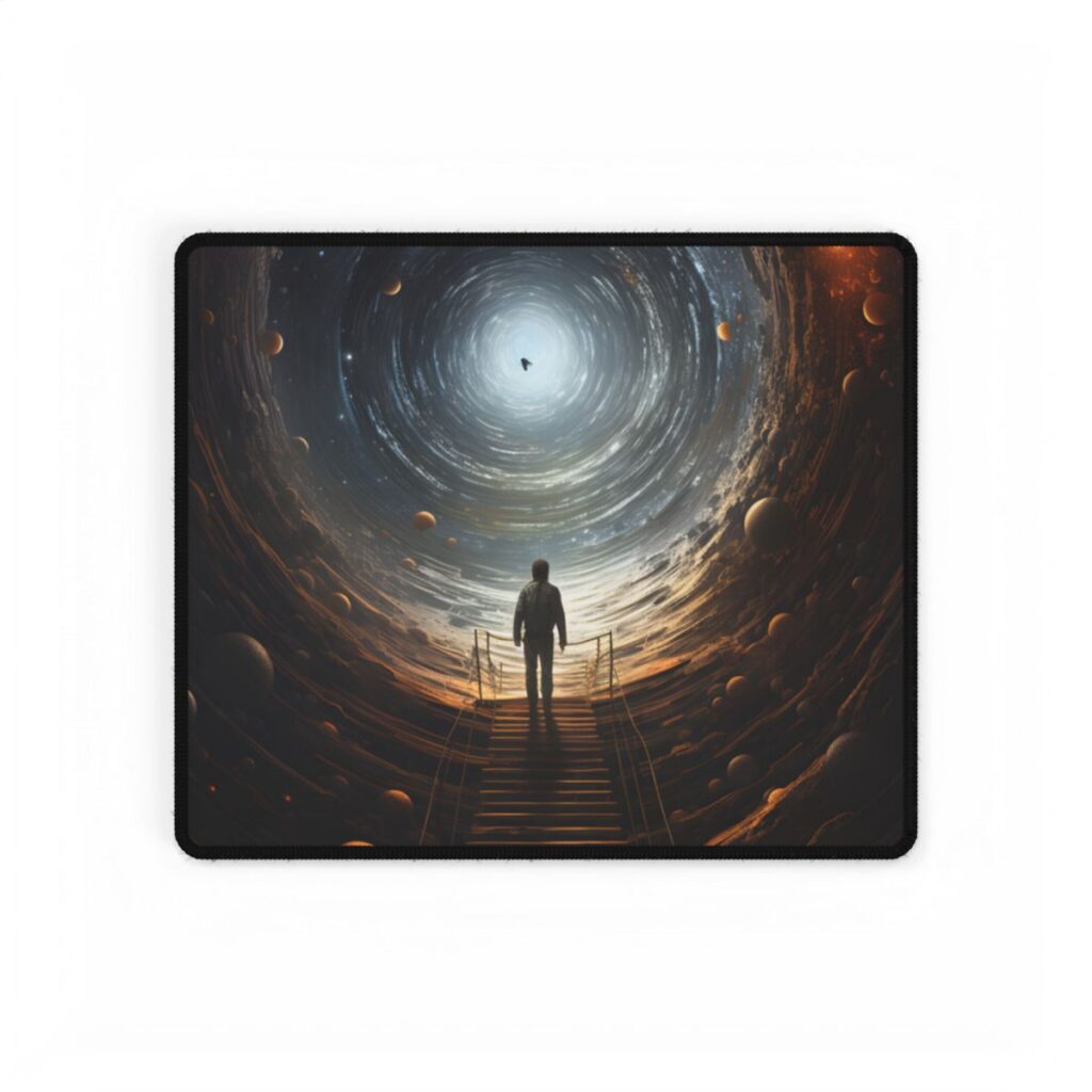 Space-Time Explorer: Intrepid Journey in Black and White - Desk Mat