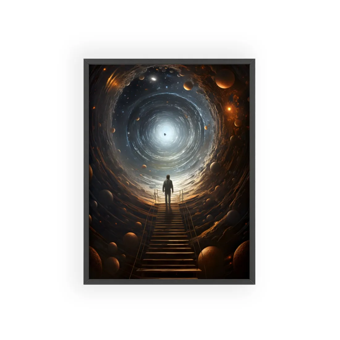Space-Time Explorer: Intrepid Journey in Black and White - Framed Poster