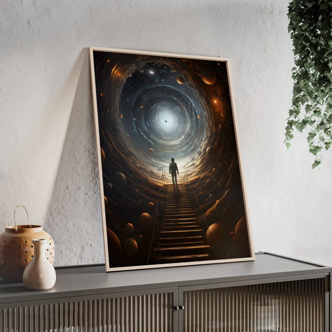Space-Time Explorer: Intrepid Journey in Black and White - Framed Poster