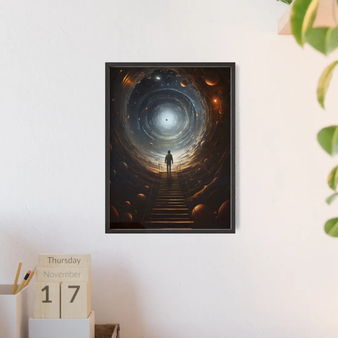 Space-Time Explorer: Intrepid Journey in Black and White - Framed Poster