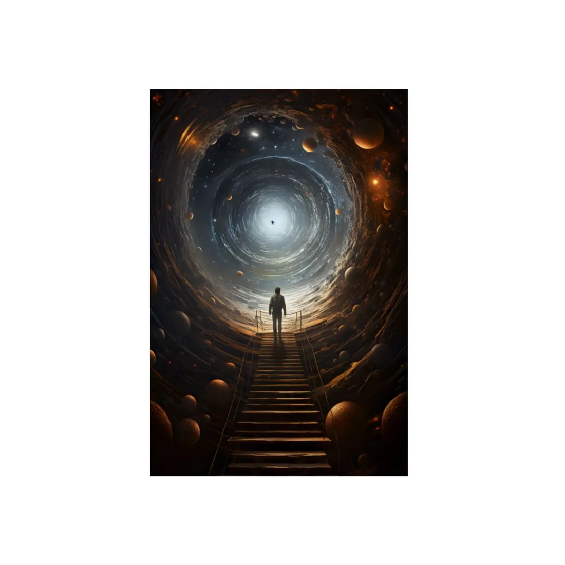Space-Time Explorer: Intrepid Journey in Black and White - Metal Poster