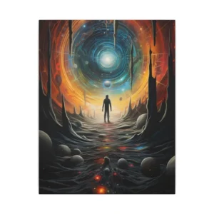 Figure Facing a Glowing Vortex Canvas Print