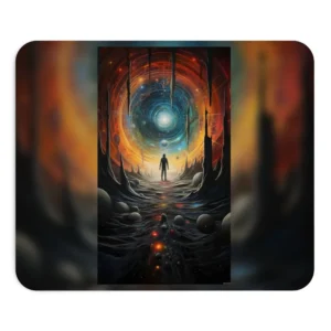Figure Facing a Glowing Vortex Mouse Pad