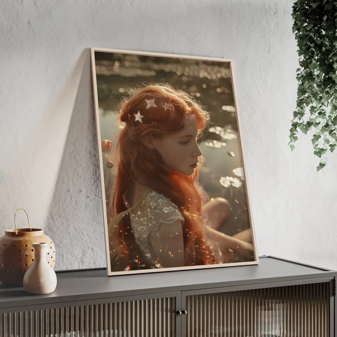 Sparkling Red Beauty: A Young Girl's Fiery Locks - Framed Poster