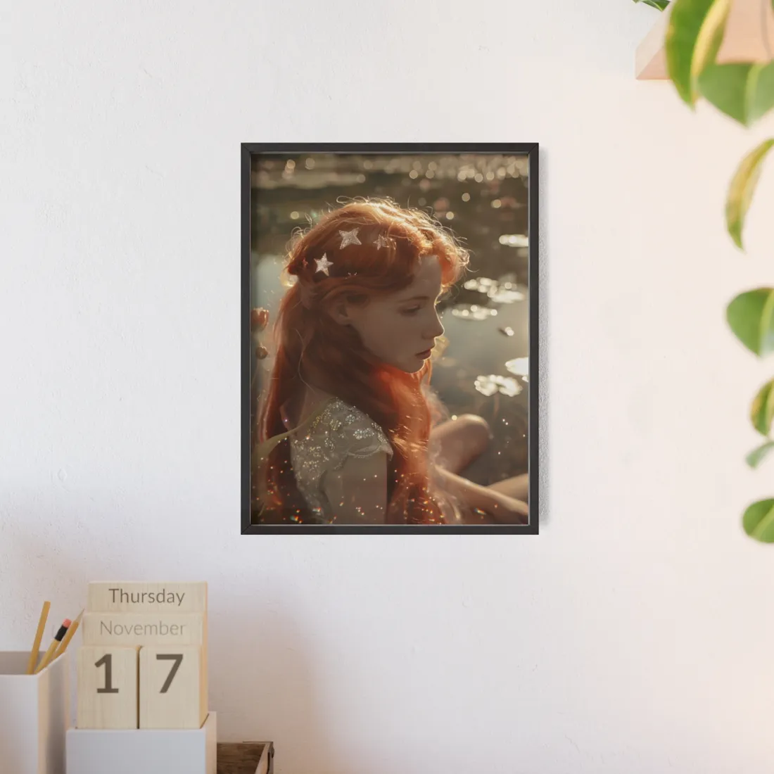 Sparkling Red Beauty: A Young Girl's Fiery Locks - Framed Poster