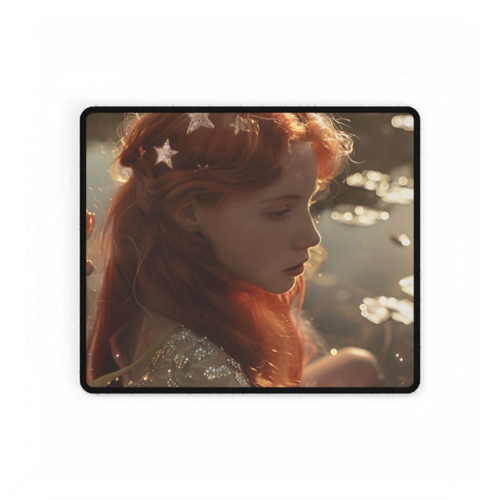 Sparkling Red Beauty: A Young Girl's Fiery Locks - Desk Mat