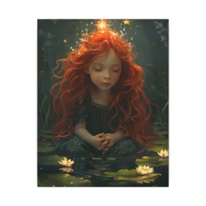 Starlit Girl Among Lilies Canvas Print