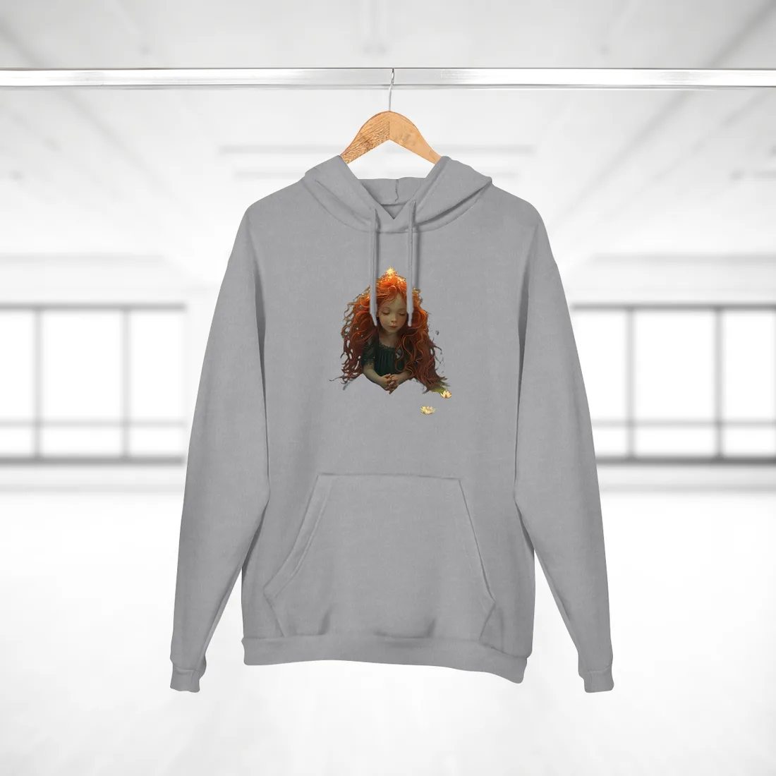 Sparkly Redhead Daydream: Young Girl Digital Art - Hoodie (Heather Grey)
