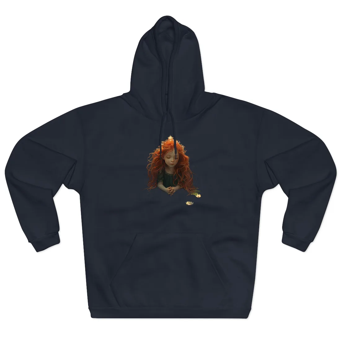 Sparkly Redhead Daydream: Young Girl Digital Art - Hoodie (Navy)