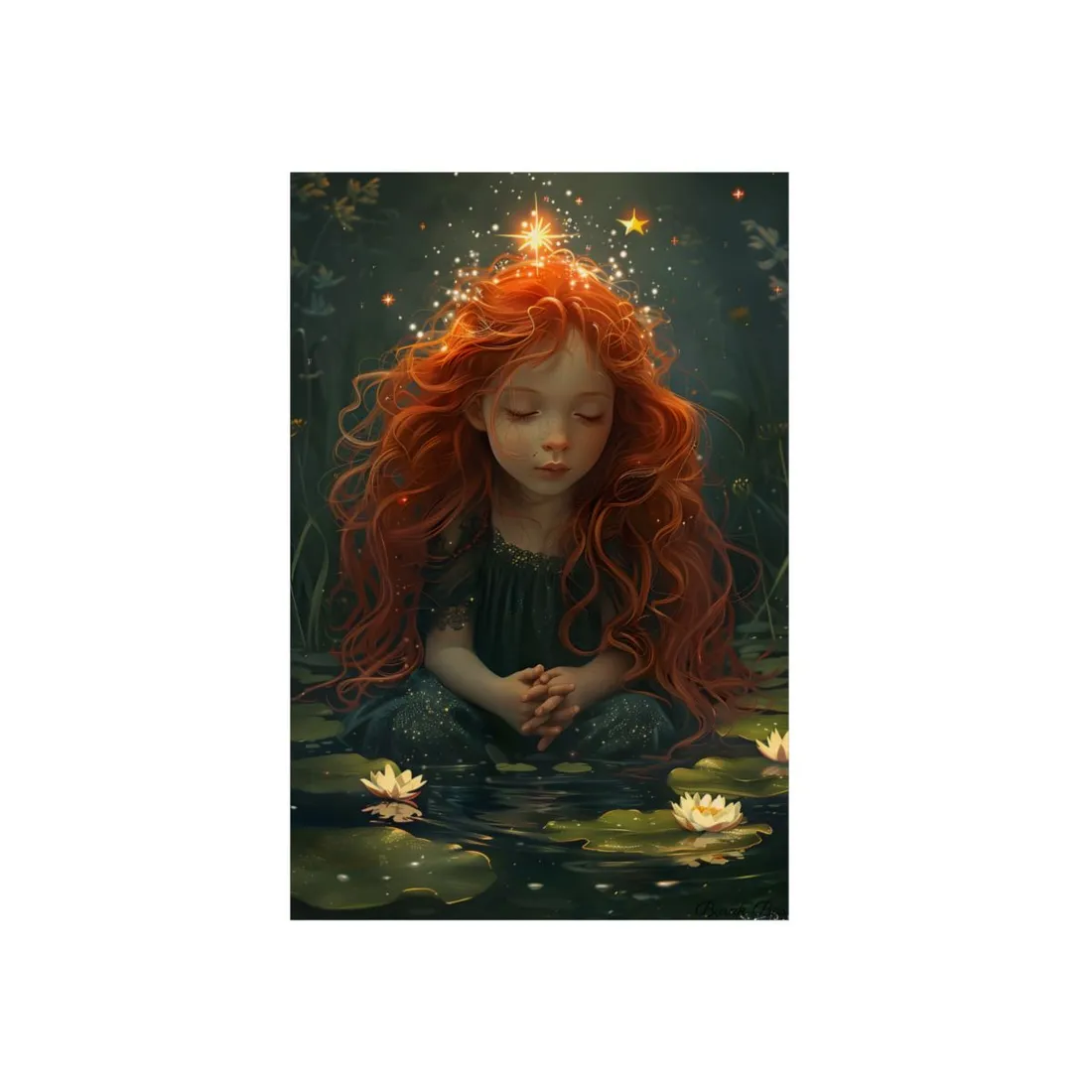 Sparkly Redhead Daydream: Young Girl Digital Art - Metal Poster