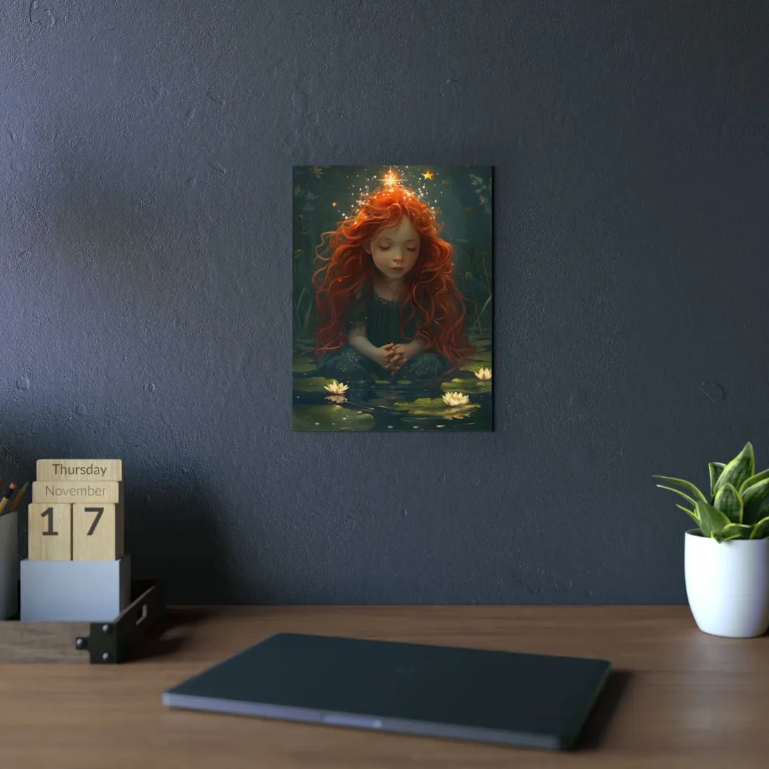 Sparkly Redhead Daydream: Young Girl Digital Art - Metal Poster