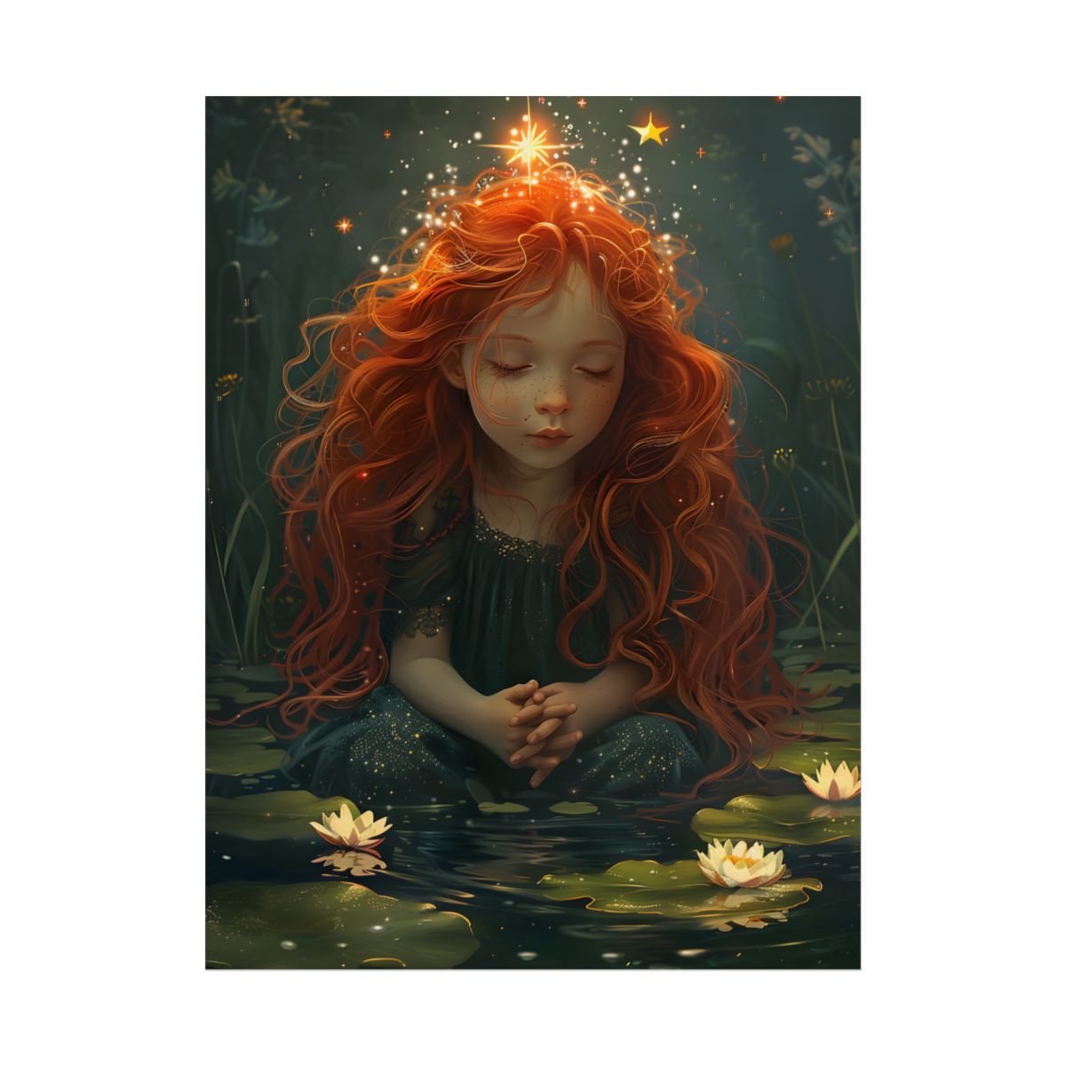Sparkly Redhead Daydream: Young Girl Digital Art - Poster