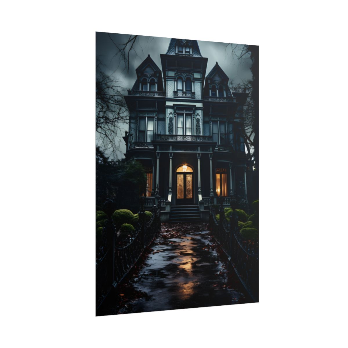 Spooky Haunted Mansion: A Chilling Nighttime Scene Artwork - Poster