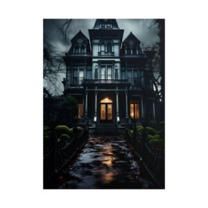 Victorian House at Night Poster