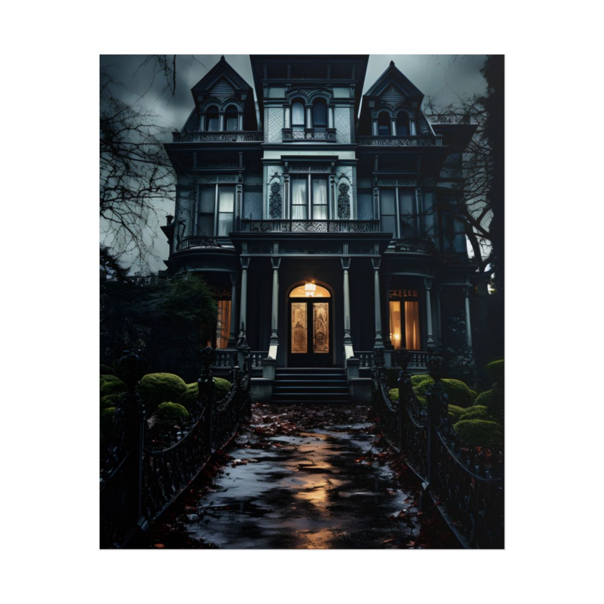 Spooky Haunted Mansion: A Chilling Nighttime Scene Artwork - Poster