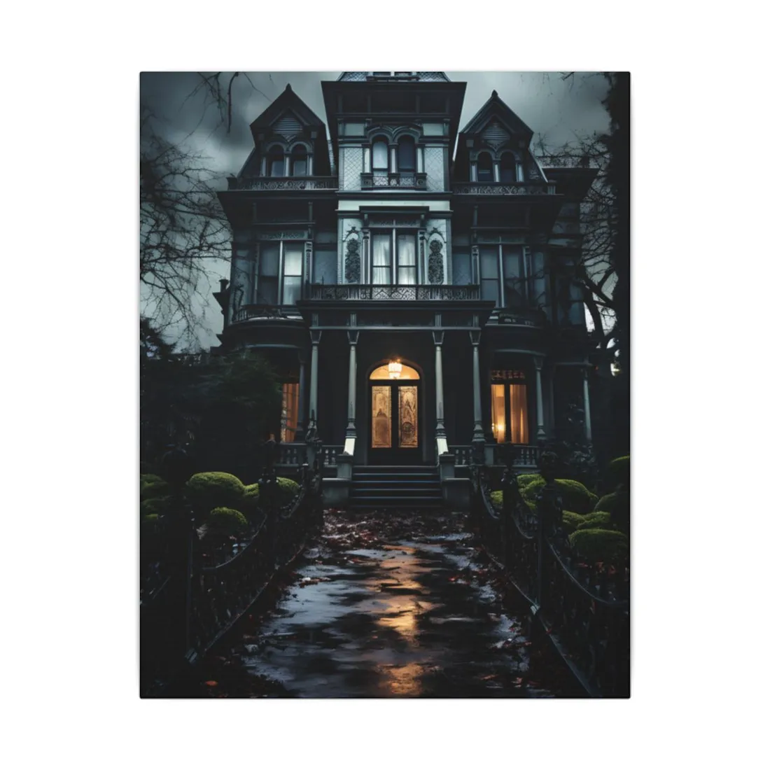 Spooky Haunted Mansion: A Chilling Nighttime Scene - Canvas