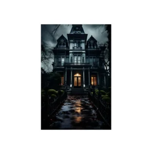 Victorian House at Night Metal Poster
